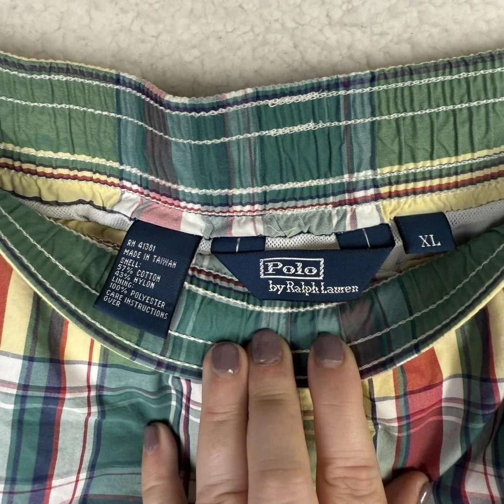 Polo Ralph Lauren Swim Trunks Mens XL‎ Plaid Drawstring Mesh Lined Bathing Suit
